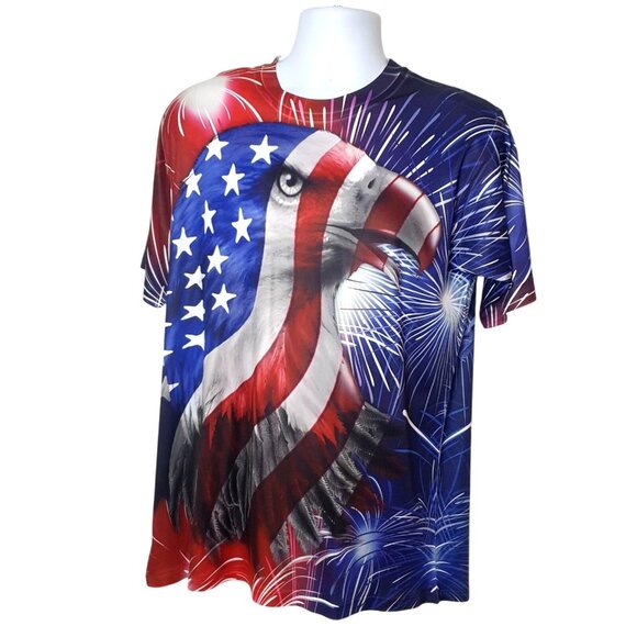 Patriotic Spirit Of America  Mens T-Shirt L USA Flag &Bald Eagle Graphic Design - Picture 2 of 5